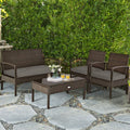 4 Pieces Patio Rattan Cushioned Furniture Set with Loveseat and Table Outdoor Conversation Sets