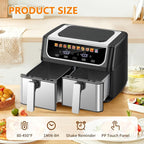 9.5 Quart Large Dual Basket Air Fryer with Double Basket, Independent Temp Control & Sync Mode, 10 Presets (Bake/Broil/Defrost/Dehydrate), Shake Reminder System, Compatible for Plug for Appliance