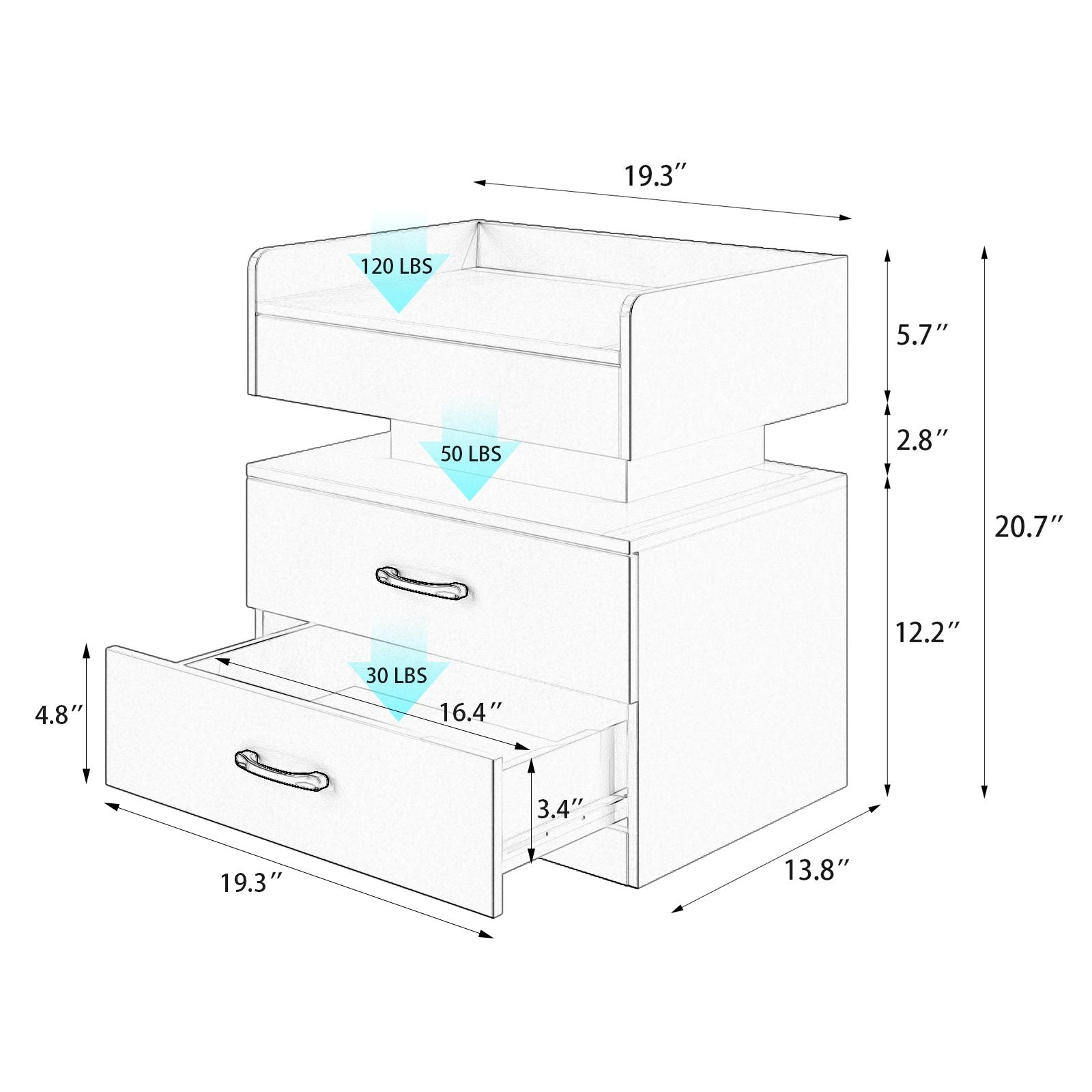 2 Set Nightstand with Adjustable LED Strip Light, 2-drawers, Large Storage Space, Suitable for Bedside Table, Coffee Table, Sofa Side Table or End Table for Study Desk