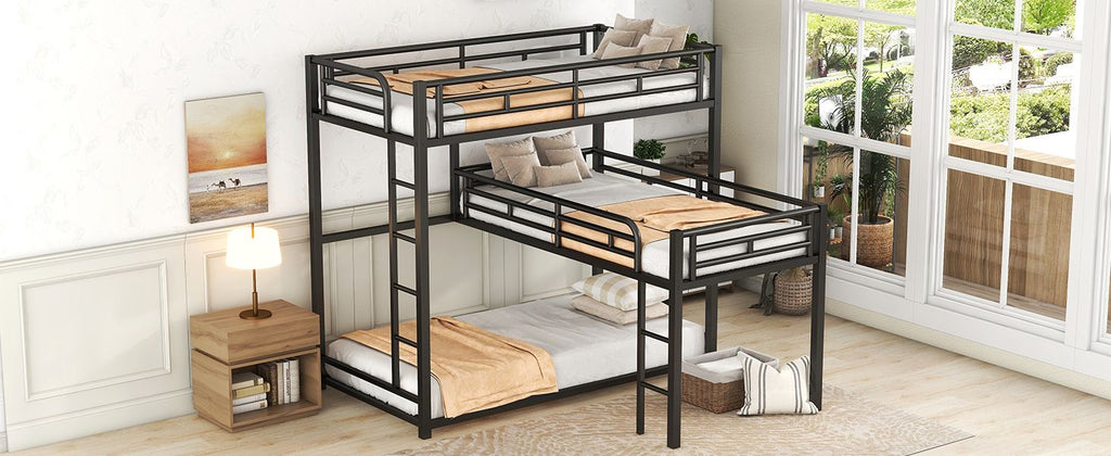 L-shaped Metal Triple Twin Size Bunk Bed