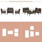 4 Pieces Patio Rattan Cushioned Furniture Set with Loveseat and Table Outdoor Conversation Sets