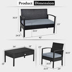 4 Pieces Patio Rattan Cushioned Furniture Set with Loveseat and Table Outdoor Conversation Sets