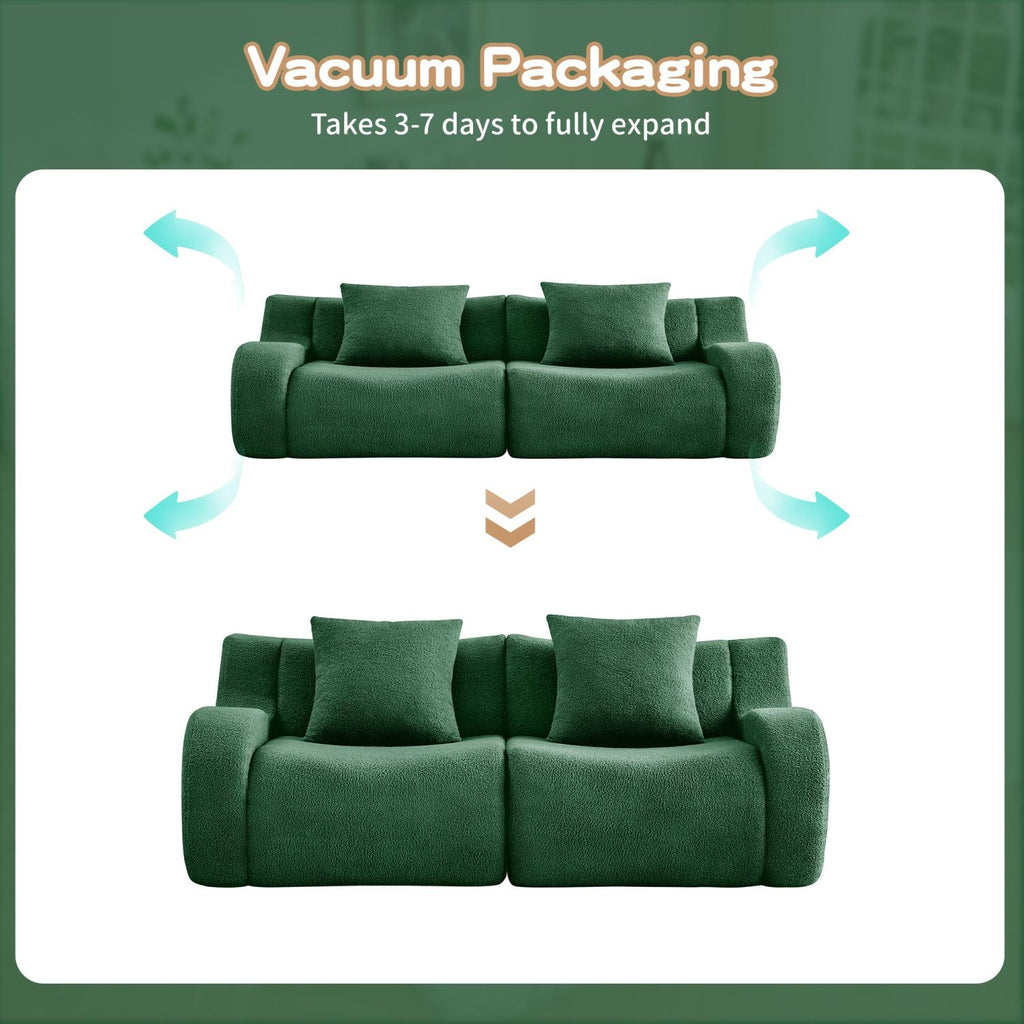 Soft Teddy Fabric Boneless Sofa,No Assembly Required Streamlined Design,Anti-Slip Design 32D High Density Sponge Fits Living Rooms Bedrooms,Green