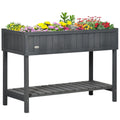 Elevated Planter Box Stand Wooden with 8 Slots and Shelf Dark Grey for Herbs Veggies Flowers
