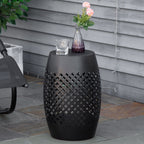 12.5" Steel Outdoor Side Table, Round Hollow Drum Patio End Table, Accent Table for Indoor and Outdoor, Black