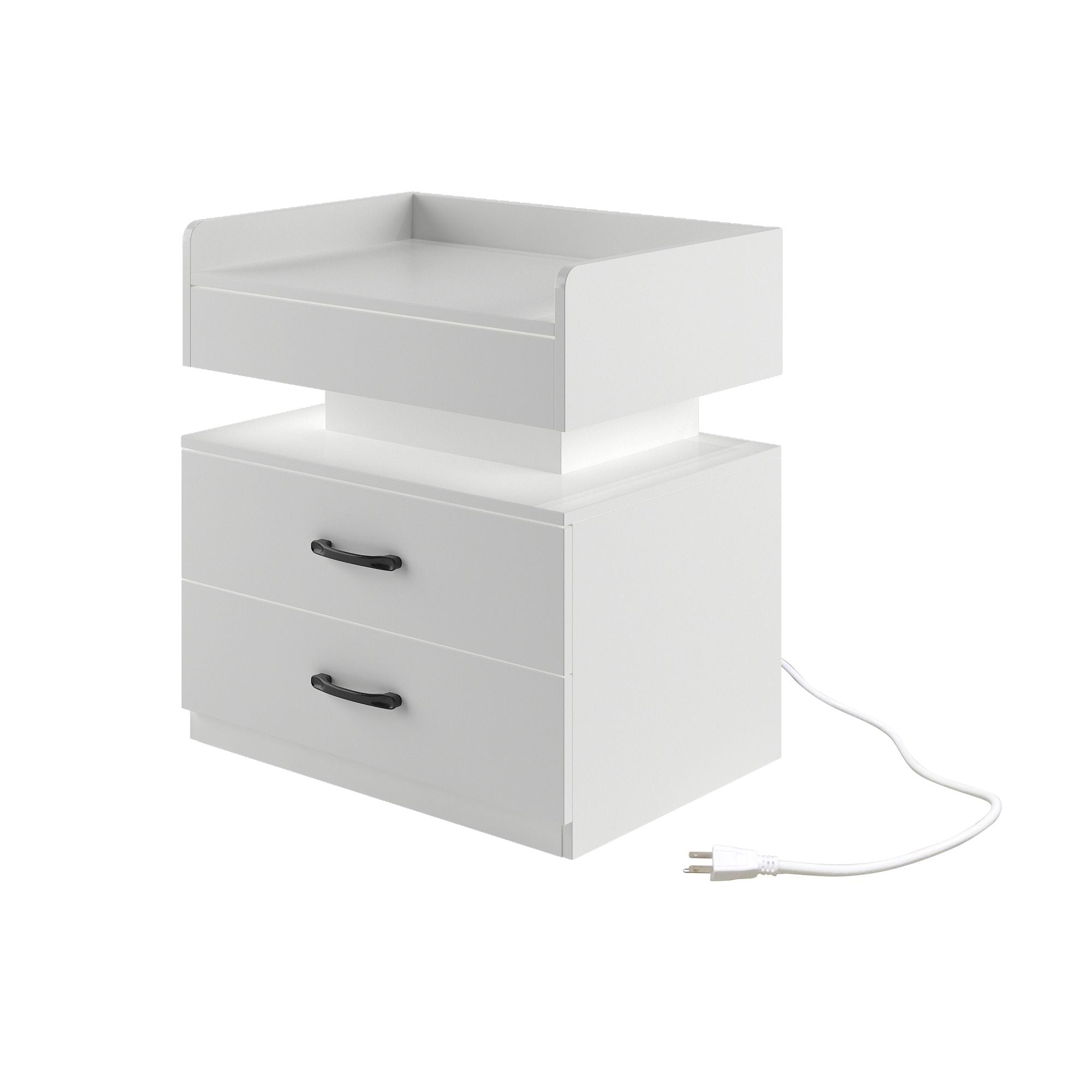2 Set Nightstand with Adjustable LED Strip Light, 2-drawers, Large Storage Space, Suitable for Bedside Table, Coffee Table, Sofa Side Table or End Table for Study Desk