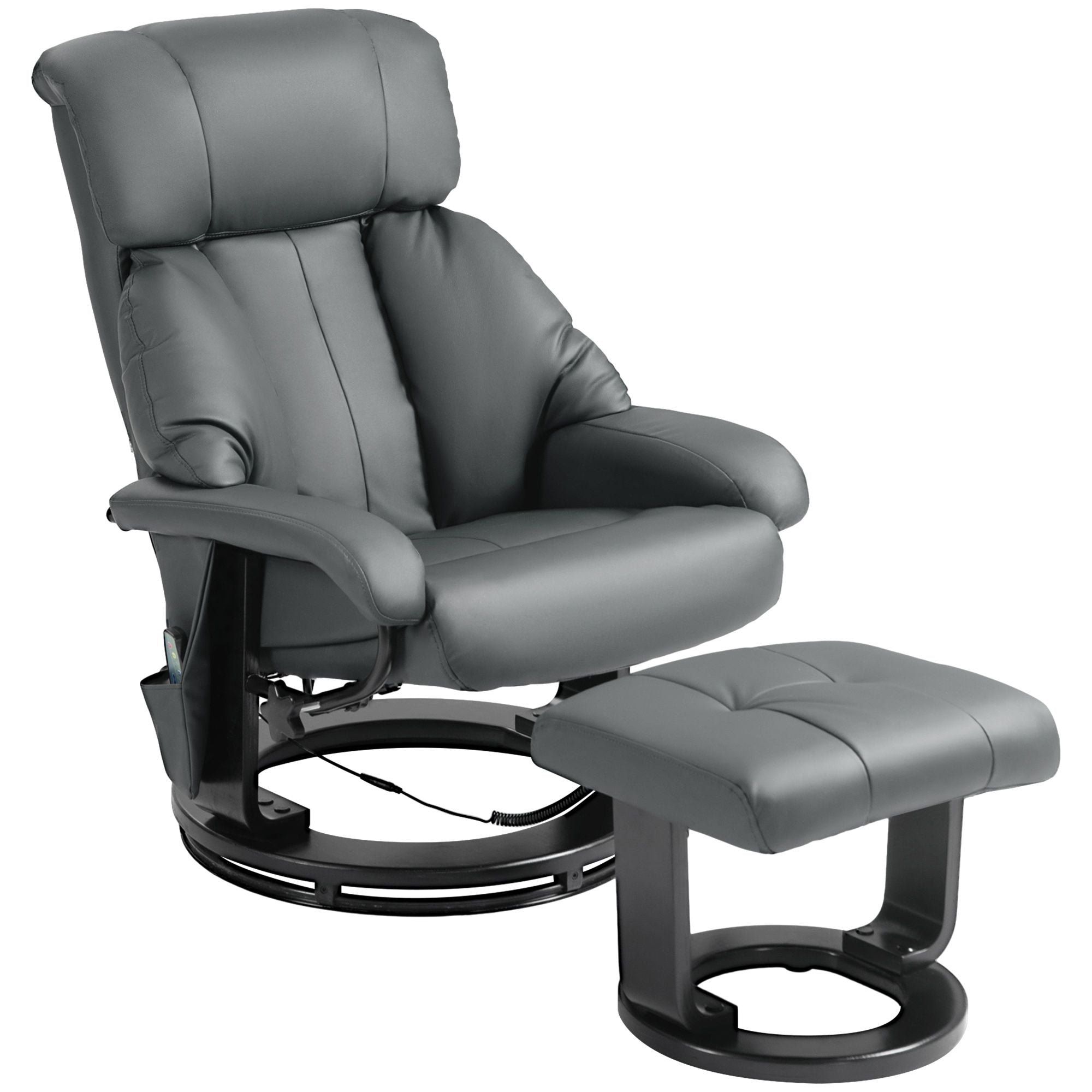 Faux Leather Swivel Massage Recliner with Ottoman, Remote, Side Pocket for Relaxation | Living Room Essentials