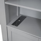 Queen Size Wooden Bed With All-in-One Cabinet, Shelf and Sockets,Twin XL Trundle, Gray