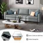 Convertible Sofa Couch with Magazine Pockets 3-Seat with 2 USB Port