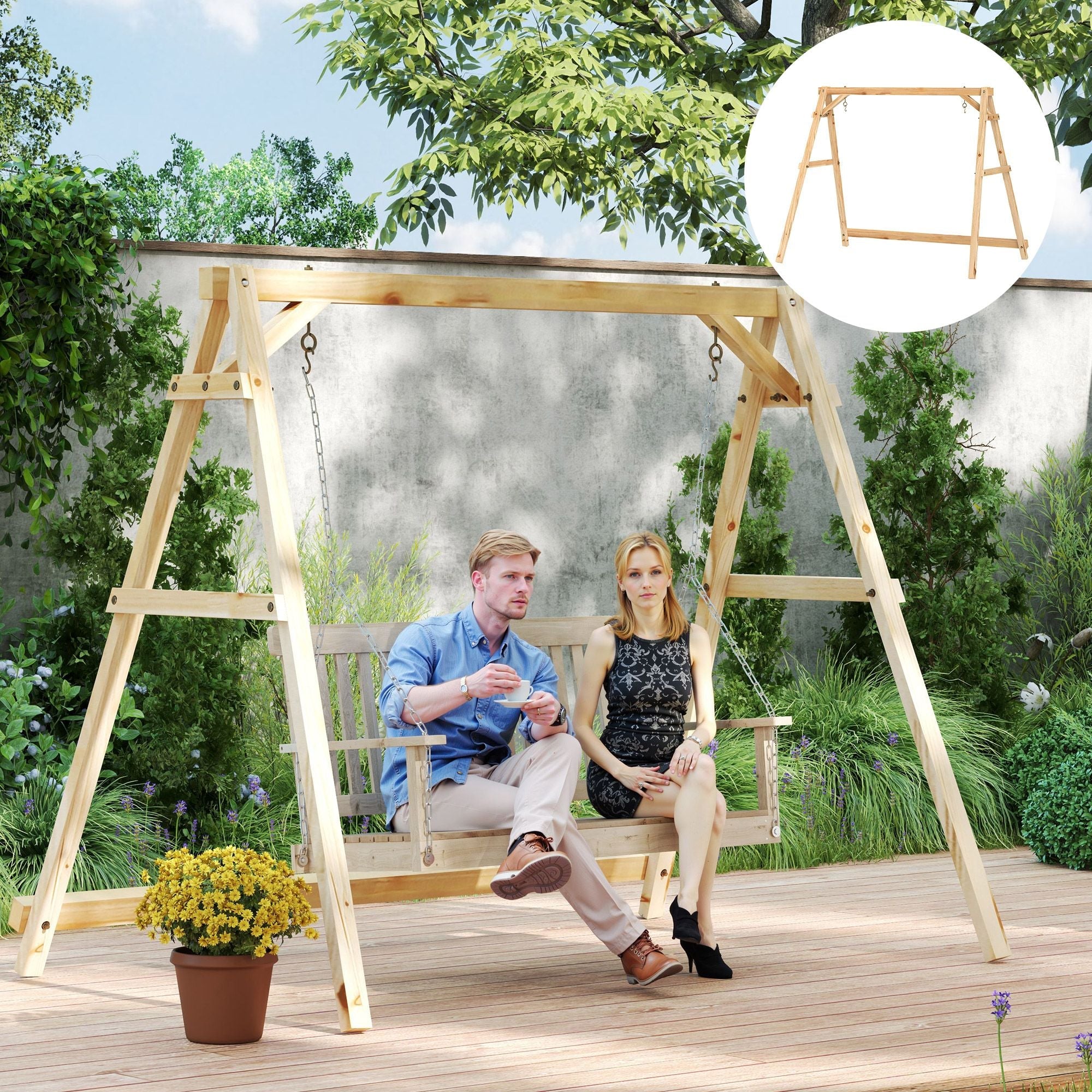 770lbs Porch Swing Frame, Heavy Duty A-Frame Hanging Chair Stand Only with Reinforced Bars for Porch, Garden, Backyard