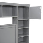 Queen Size Wooden Bed With All-in-One Cabinet, Shelf and Sockets,Twin XL Trundle, Gray