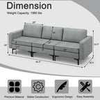Convertible Sofa Couch with Magazine Pockets 3-Seat with 2 USB Port