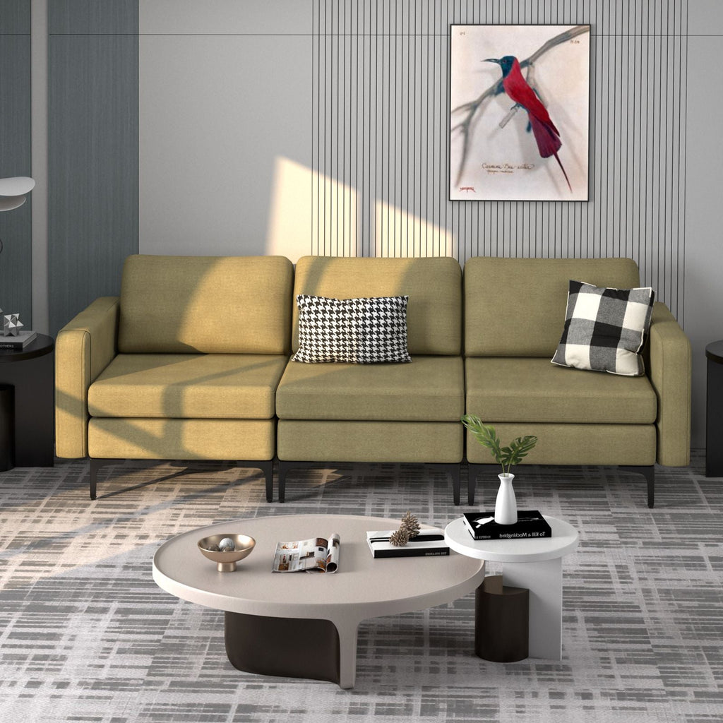 Convertible Sofa Couch with Magazine Pockets 3-Seat with 2 USB Port