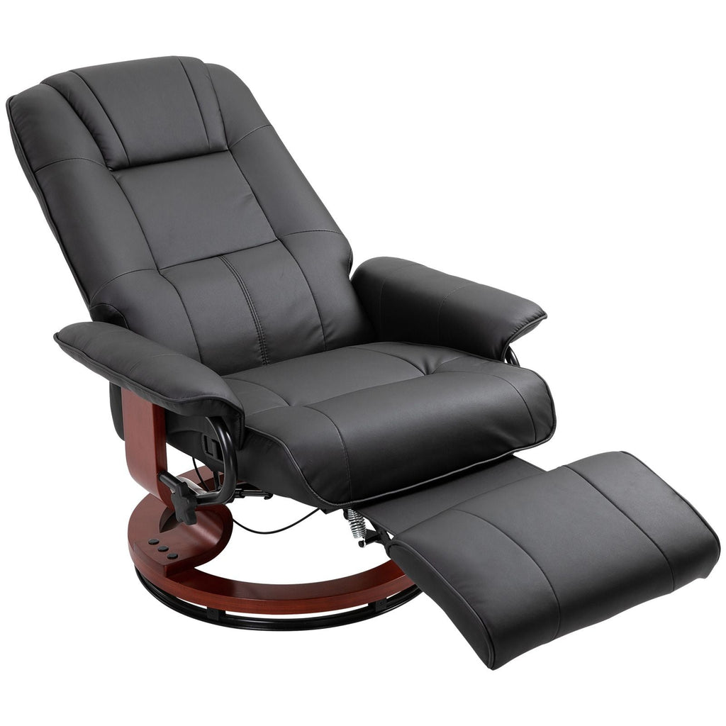 Living Room Relaxation: Black Faux Leather Swivel Recliner with Adjustable Footrest
