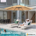 9FT Outdoor Patio Umbrella Outdoor Table Umbrella with Push Button Tilt and Crank, Market Umbrella 8 Sturdy Ribs UV Protection Waterproof for Garden, Khaki-New