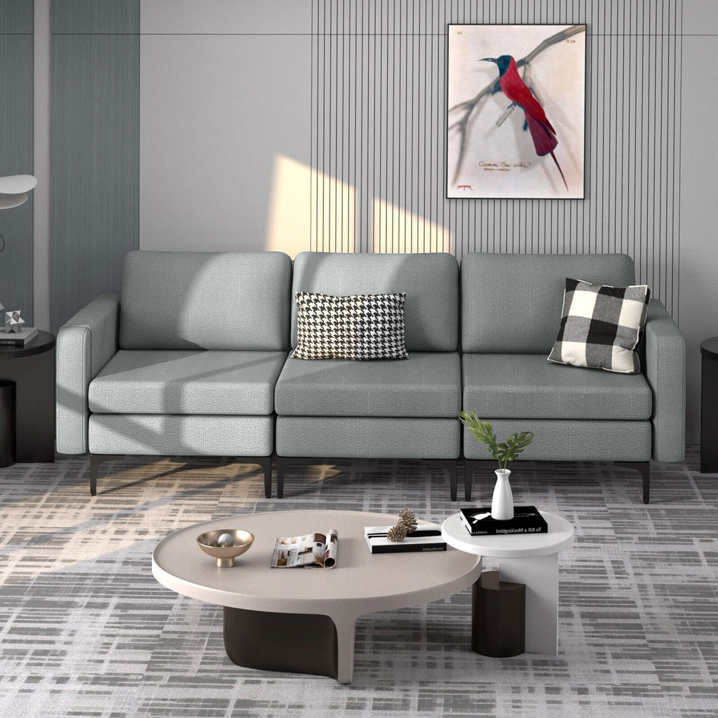 Convertible Sofa Couch with Magazine Pockets 3-Seat with 2 USB Port