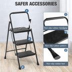 Household portable 3-layer step ladder, with safety buckle stable and safe