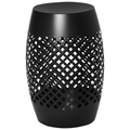 12.5" Steel Outdoor Side Table, Round Hollow Drum Patio End Table, Accent Table for Indoor and Outdoor, Black