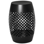 12.5" Steel Outdoor Side Table, Round Hollow Drum Patio End Table, Accent Table for Indoor and Outdoor, Black