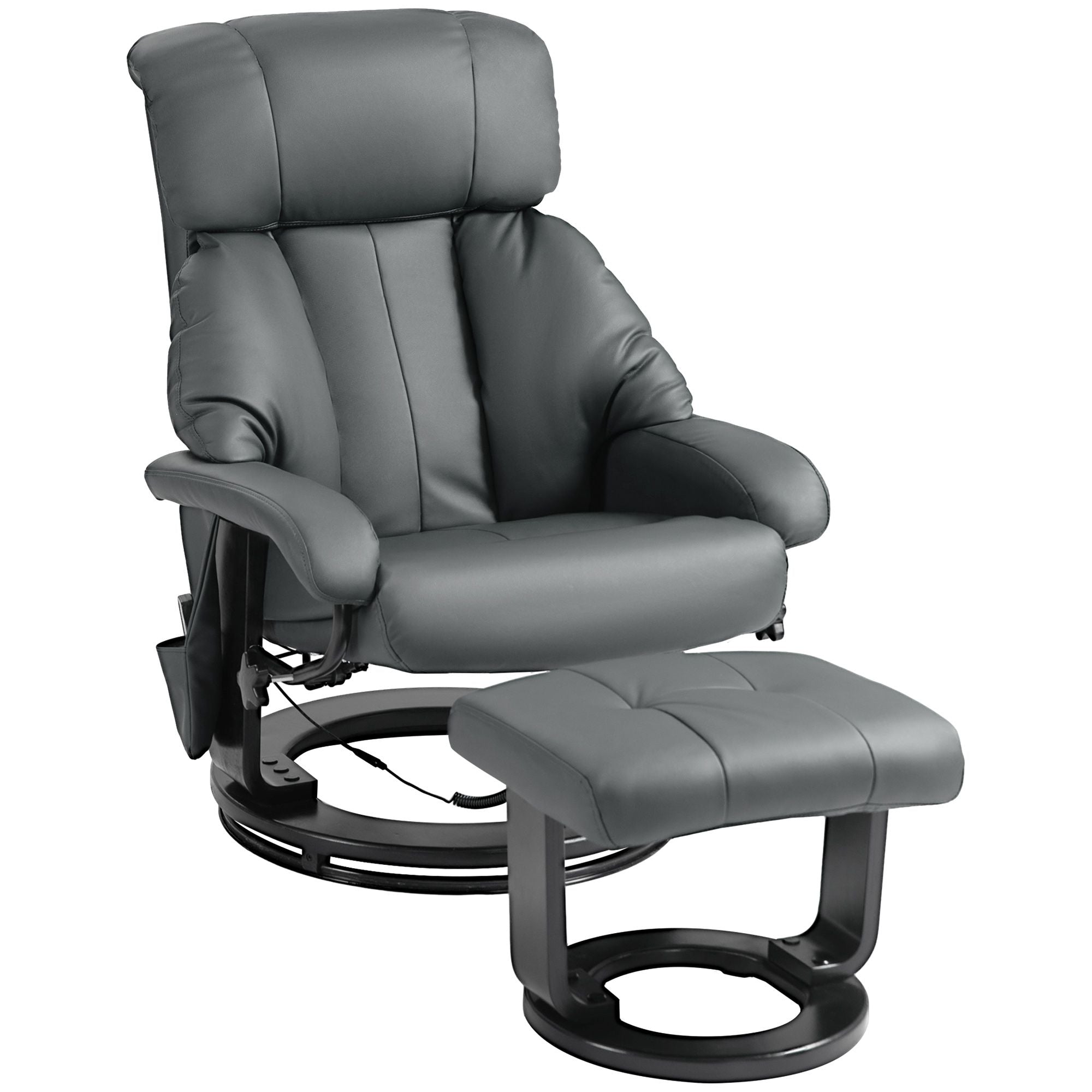 Faux Leather Swivel Massage Recliner with Ottoman, Remote, Side Pocket for Relaxation | Living Room Essentials