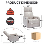 Heat Massage Manual Recliner Chair with Rocker and Swivel in Fabric for Living Room, Beige
