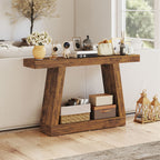 55" Farmhouse Console Table, 2-Tier Entryway Table with Storage for Hallway, Living Room, Behind Couch, Rustic Brown