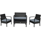 4 Pieces Patio Rattan Cushioned Furniture Set with Loveseat and Table Outdoor Conversation Sets