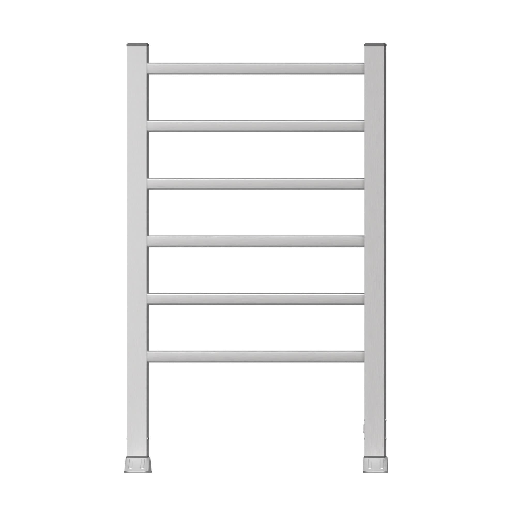 Electric Heated Towel Rack for Bathroom, Silver Color Wall Mounted OR Freestanding Towel Warmer, 6 Stainless Steel Bars Drying Rack