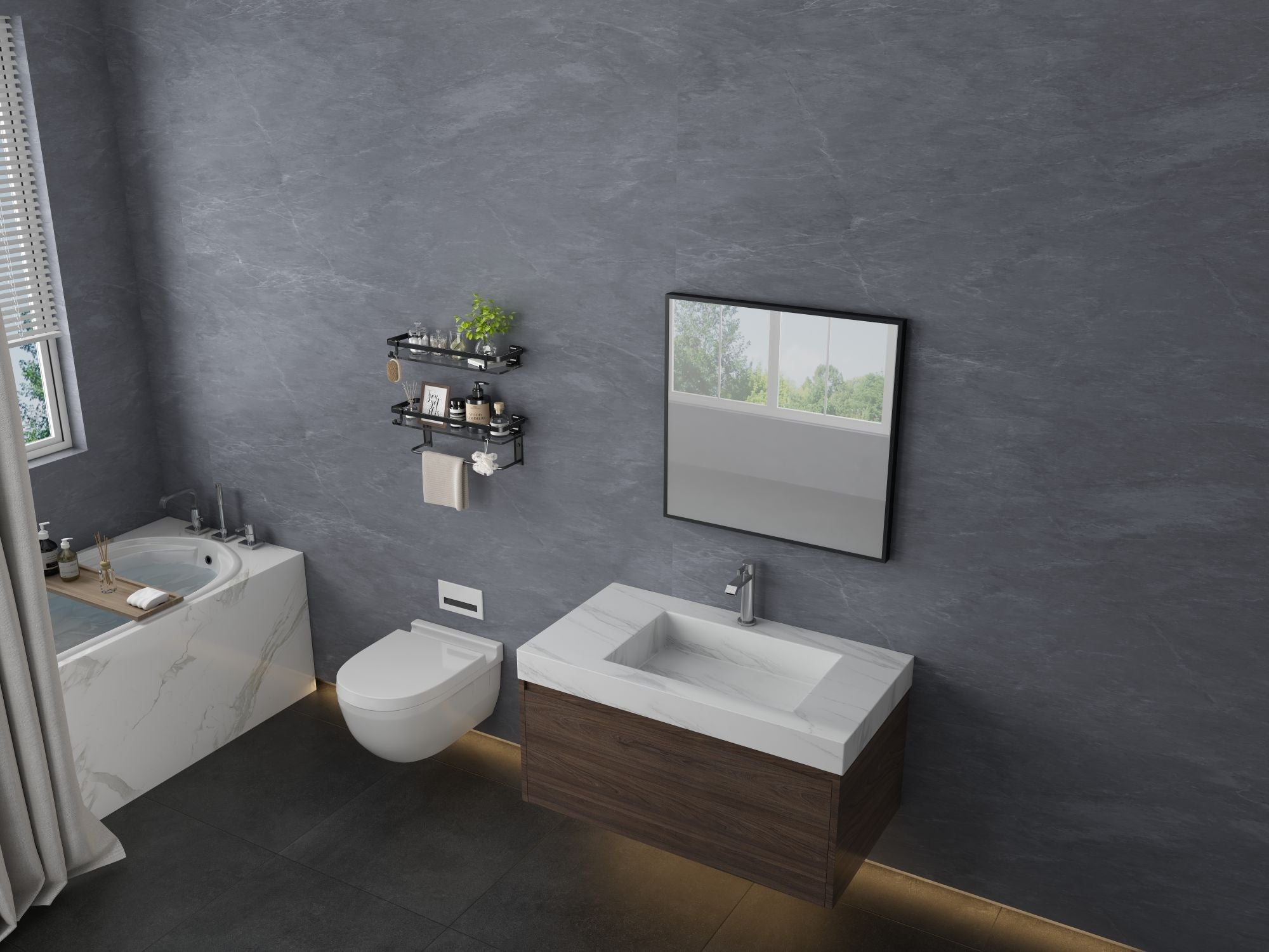 Glass Shelf for Bathroom 15.7 in Bathroom Shelves with Towel Bar Tempered Glass Shelves for Wall(2 Tier)