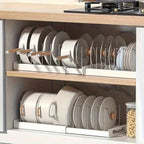 Expandable Pot and Pan Organizer Rack for Cabinet, Pot Lid Organizer Holder with 7 Stainless Steel Adjustable Dividers for Kitchen Cabinet Organizer and Storage