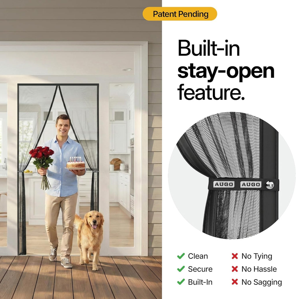 AUGO Heavy Duty Magnetic Screen Door - Self-Sealing for Ultimate Bug Protection