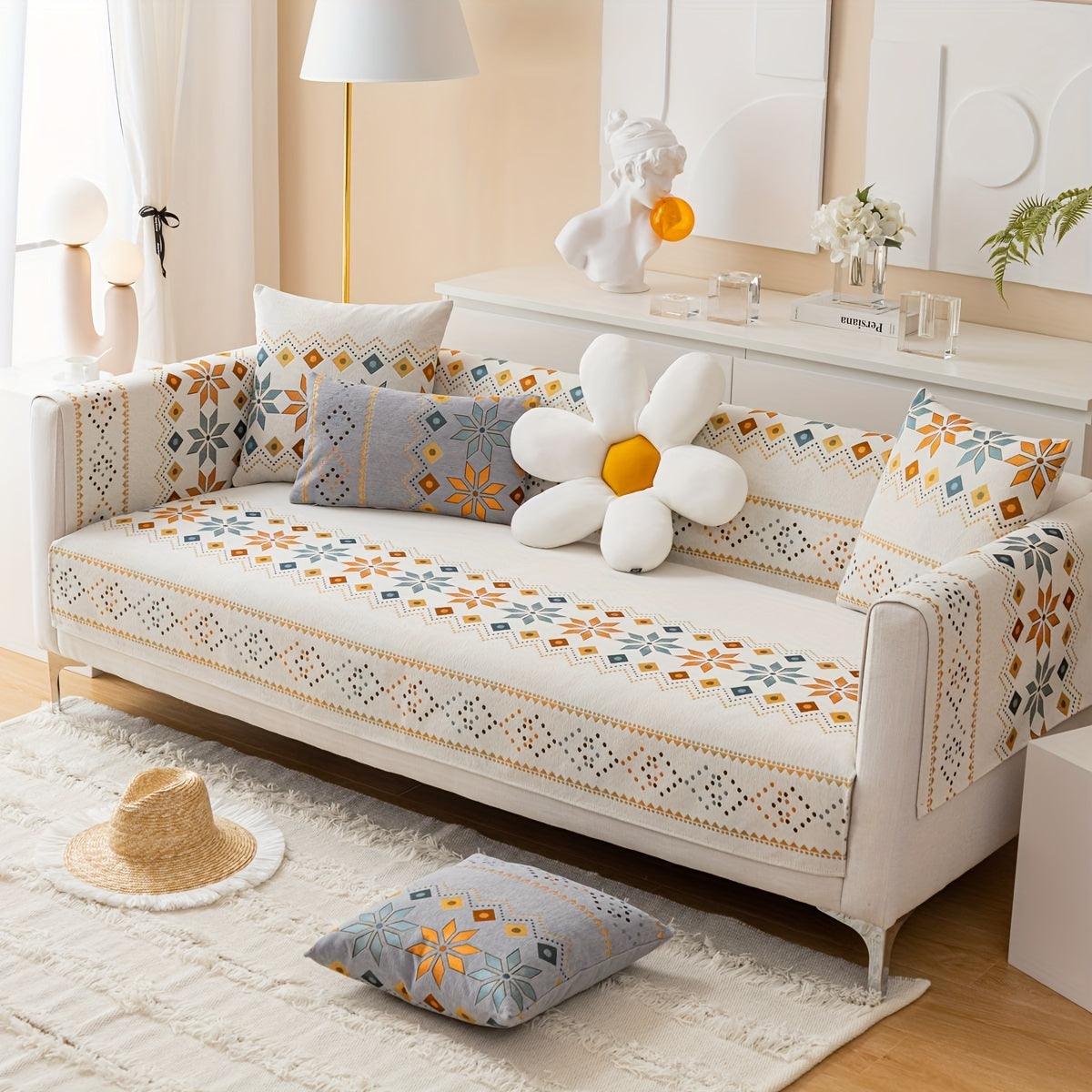 Geometric Bohemian Chenille Slipcovers Pet/Kid Friendly Washable