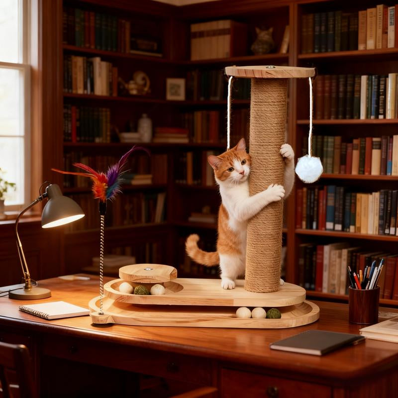 Interactive Cat Toy Set, Durable Vertical Scratcher, Scratching Post & Rolling Ball Design, Perfect for Playful Cats, Enhances Mental Stimulation