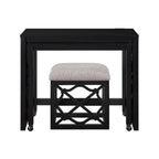 Desks and Stool Set 3pc Black Finish Rolling Desk with Casters, 2 Charging ports Home Office Furniture
