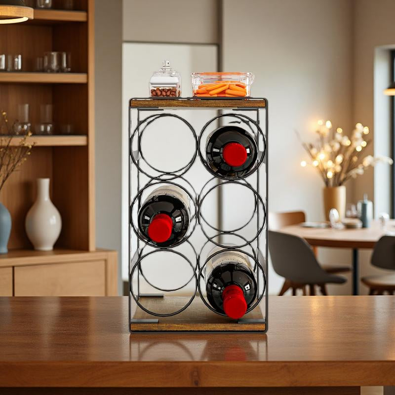 SUOERNUO Wood Countertop Wine Rack No Assembly Needed 6-Bottle Capacity