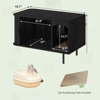 Fluted Hidden Cat Litter Box Enclosure – Modern Wood Furniture with Scratching Pad, Large Indoor Cat House Cabinet Side/End Table for Living Room & Entryway