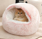 Warm Cat Bed round Plush Fluffy Hooded Cat Bed Cave, Cozy for Indoor Cats or Small Dog Beds, Soothing Pet Beds Doughnut Calm Anti-Nxiety Dog Bed - Waterproof Bottom Washable, 20Inches Soft 2-In-1 Covered Cat Bed Cushion