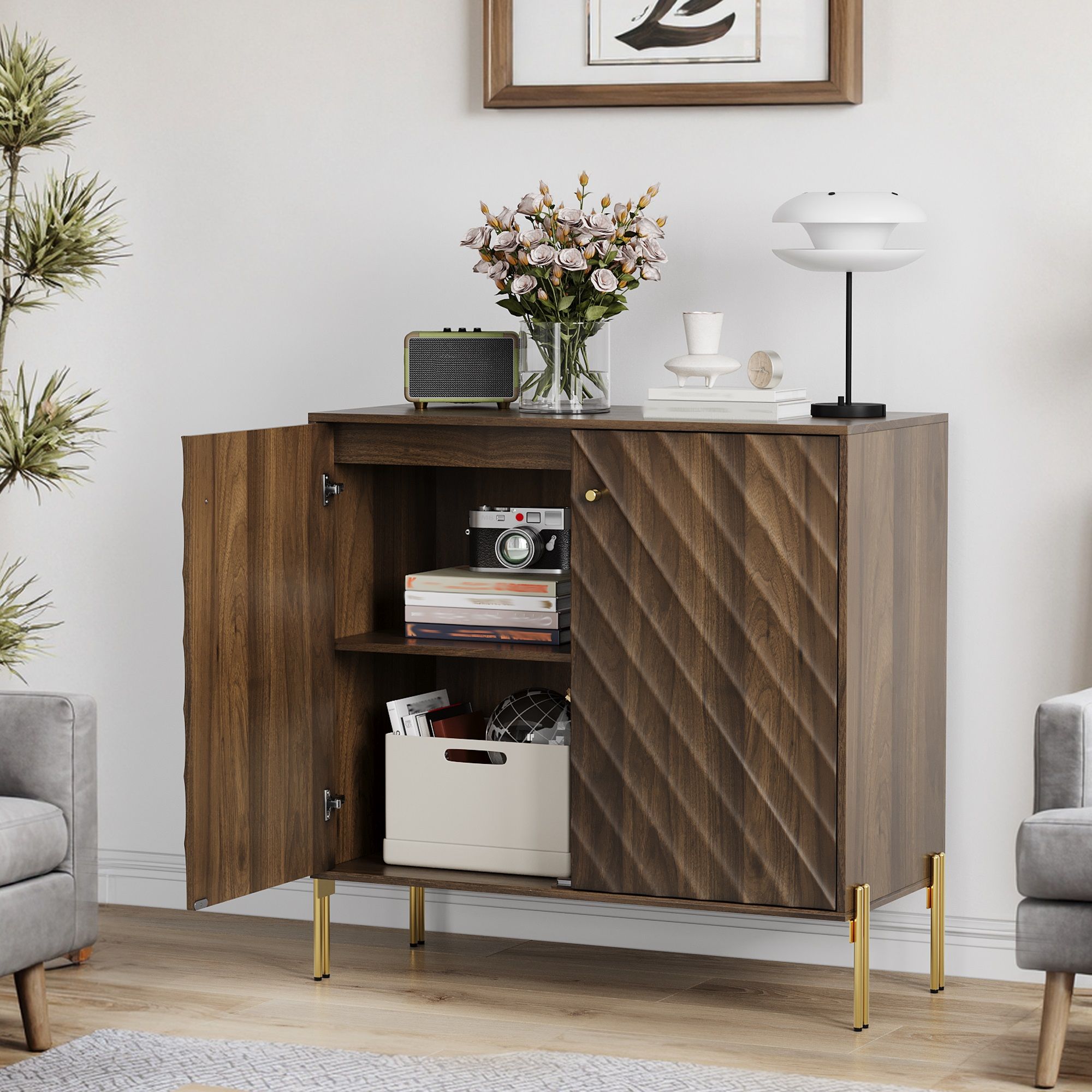 Console Entry Cabinet, Sideboard Buffet With Storage For Entry, Living Room - Walnut