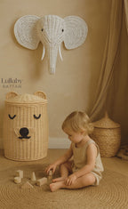 Rattan Bear Hamper Basket | Kids Toy Storage & Nursery Laundry Basket
