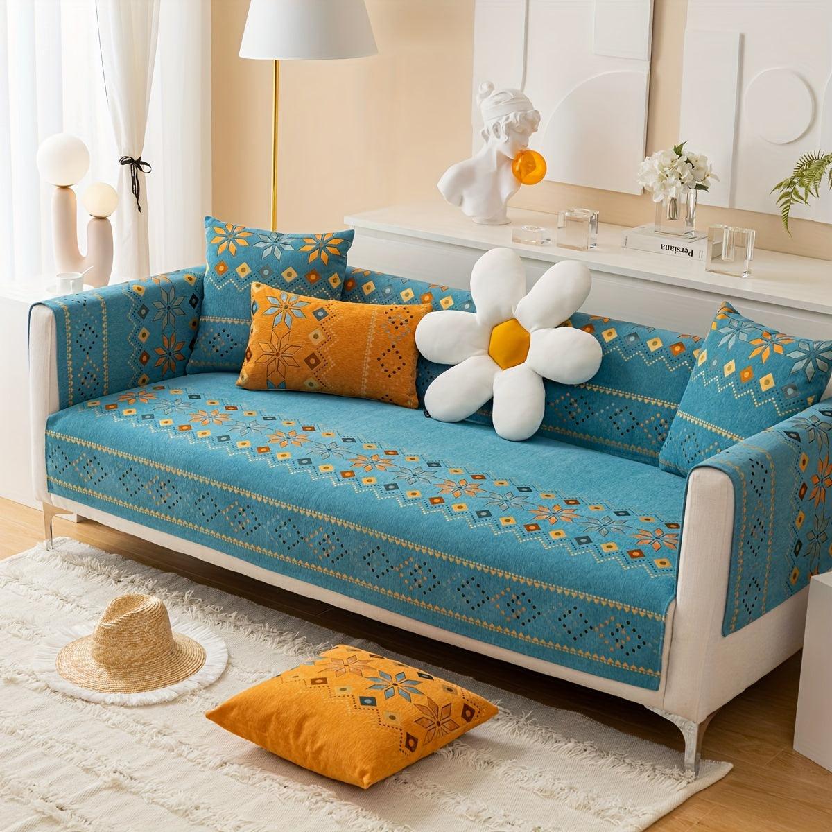 Geometric Bohemian Chenille Slipcovers Pet/Kid Friendly Washable