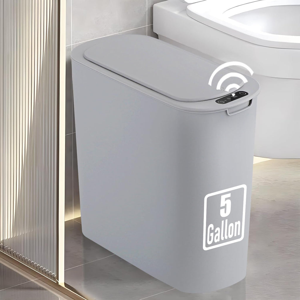 TIPGO 5 Gallon Motion Senor Bathroom Trash Can with Lid, VARIOUS COLORS, Automatic Garbage Can Touchless, Smart Plastic Waste Basket for Narrow Spaces, Bathroom, Office, Bedroom, Living Room (Black)