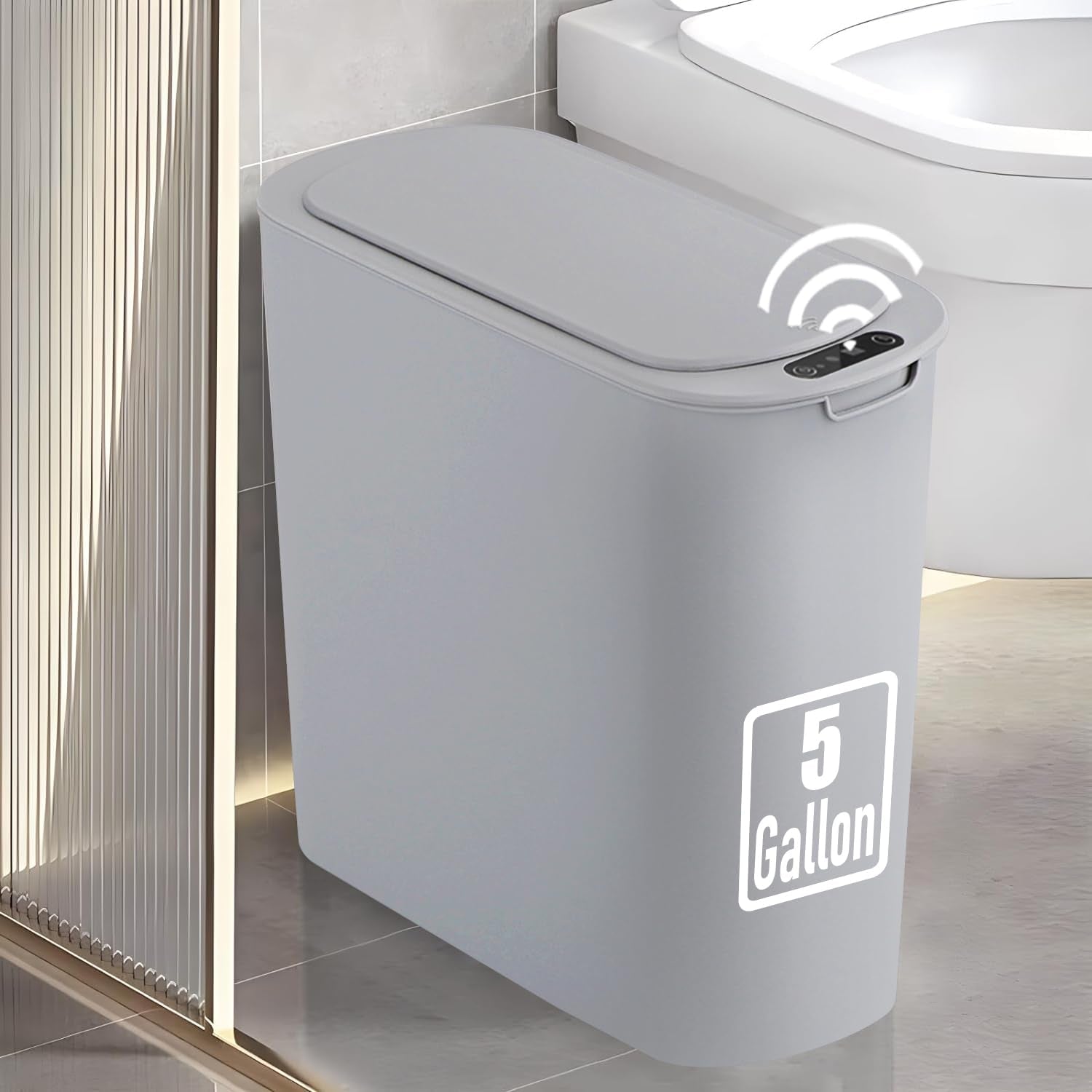 TIPGO 5 Gallon Motion Senor Bathroom Trash Can with Lid, VARIOUS COLORS, Automatic Garbage Can Touchless, Smart Plastic Waste Basket for Narrow Spaces, Bathroom, Office, Bedroom, Living Room (Black)