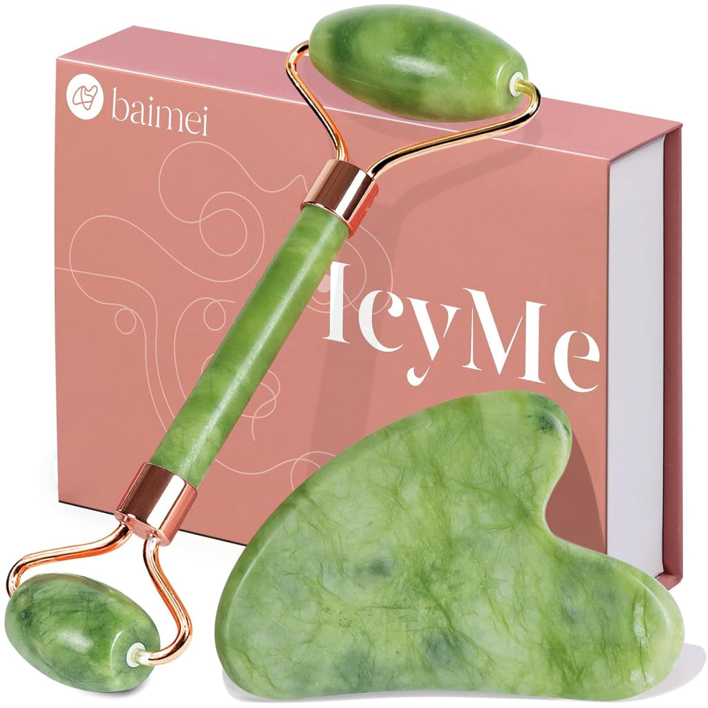 BAIMEI Icyme Gua Sha & Jade Roller Facial Tool Set for Puffiness and Redness Reducing