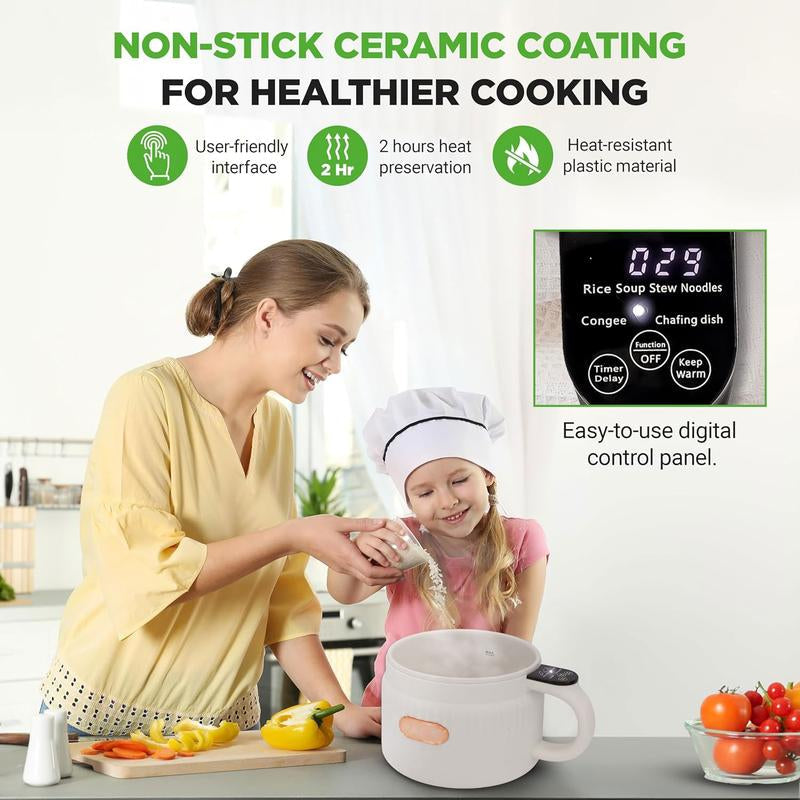1.6 Liter Portable Rice Cooker & Bento Box Non-Stick Ceramic Coating 6 Cooking Functions: Rice, Soup, Stew, Congee & more