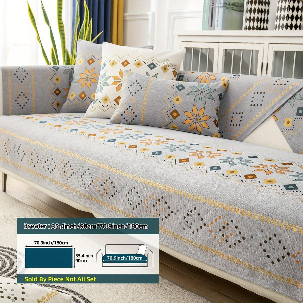 Geometric Bohemian Chenille Slipcovers Pet/Kid Friendly Washable