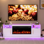70Inch Cable Management Television Stand with Electric Fireplace, Wood White