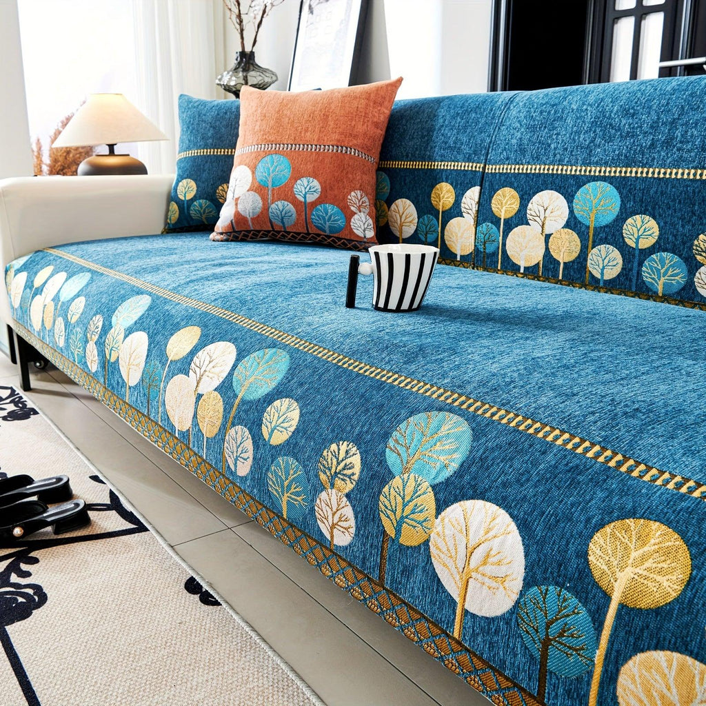 Autumn Trees Boho Chenille Sofa Cover Pet/Kid friendly