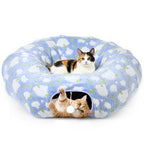 Cat Tunnels for Indoor Cats, 35'' Plush Cat Tunnel Bed Christmas Tree Skirt with Playful Ball and Circle Cushion, Foldable Peekaboo Cave, Interactive Toy