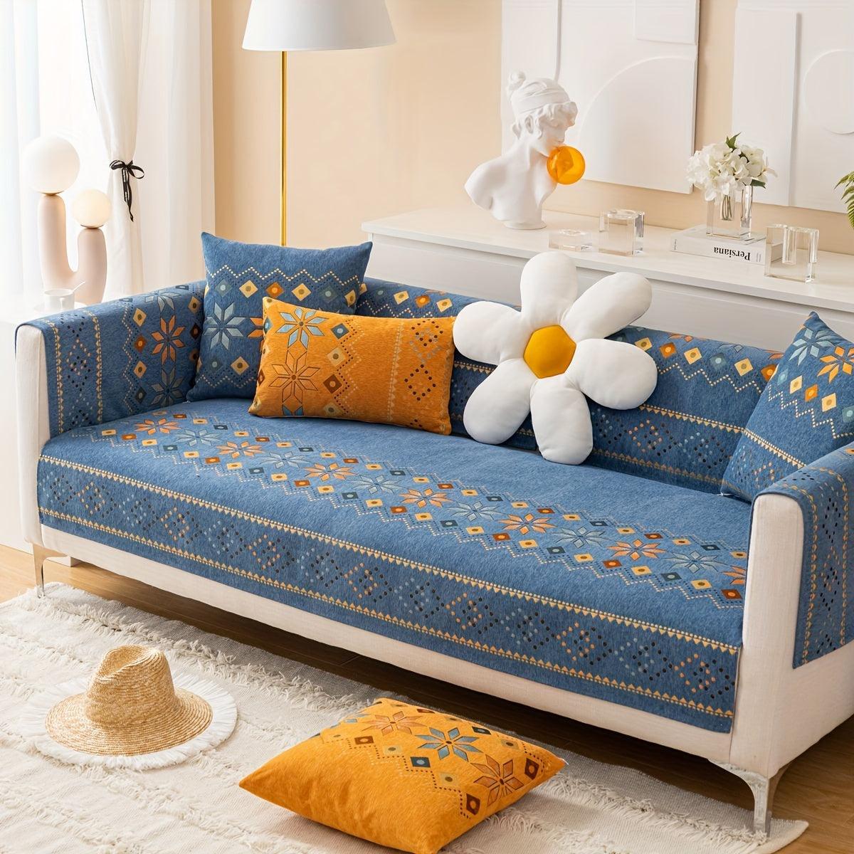 Geometric Bohemian Chenille Slipcovers Pet/Kid Friendly Washable