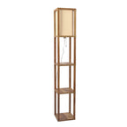 Pinnacle - Shelf Floor Lamp For Bedroom / Living Room, Long Shade - Natural Wood / White